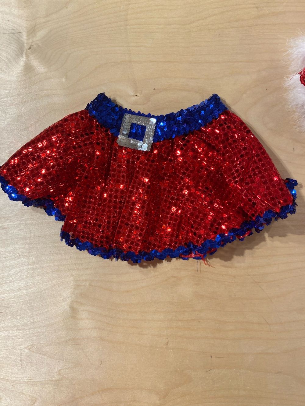 Fina Red Sequin Mini Skirt with Blue Trim and Silver Buckle XSC (RX)